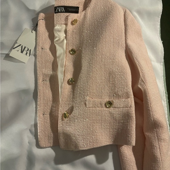 Zara Blush Tweed Jacket with Gold Accents - Picture 10 of 15